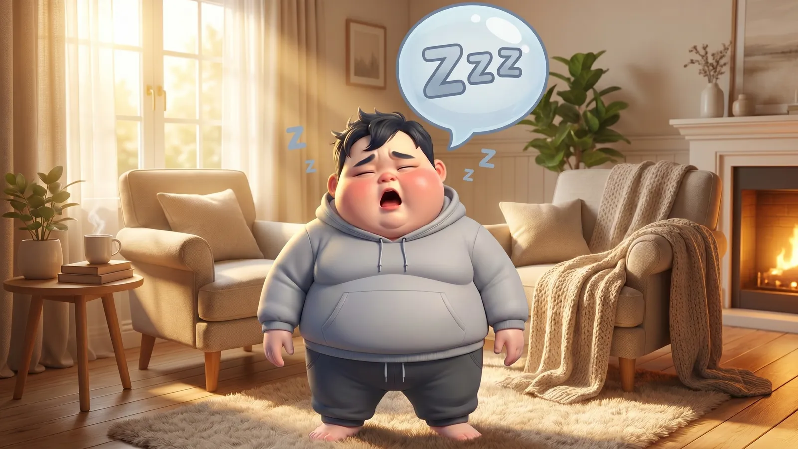でぶん 朝の起床シーン
